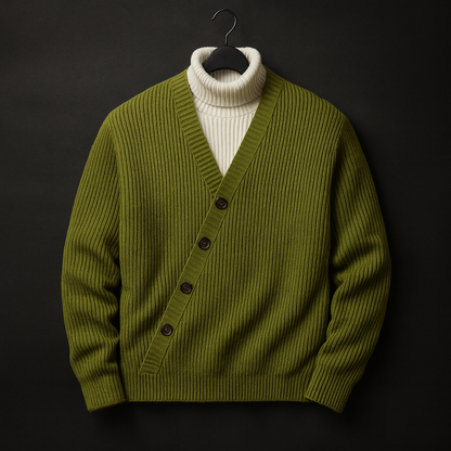 Cardigan da Uomo con Bottoni Inclinati e Texture a Maglia a Coste