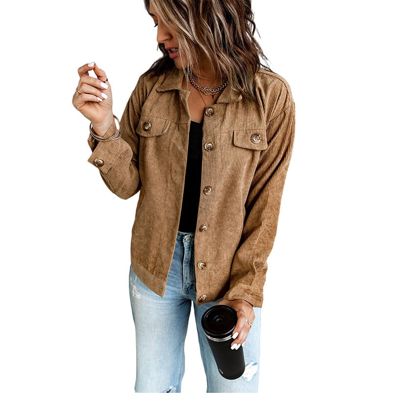 Chaqueta Camisa para Mujer con Cuello Solapa, Bolsillos Frontales y Dobladillo Irregular