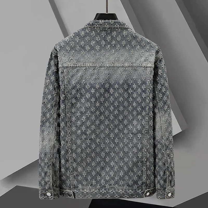 Giacca in Denim da Uomo con Motivo Jacquard e Taglio Sartoriale