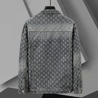 Giacca in Denim da Uomo con Motivo Jacquard e Taglio Sartoriale