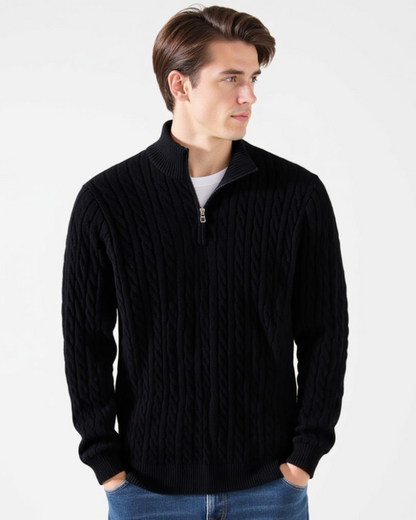 Maglione da Uomo con Lavorazione a Treccia e Mezza Zip a Collo Alto