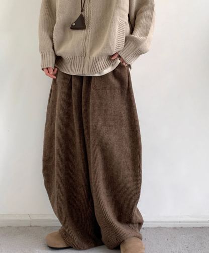 Pantaloni Donna Lounge a Gamba Larga in Velluto a Coste con Coulisse