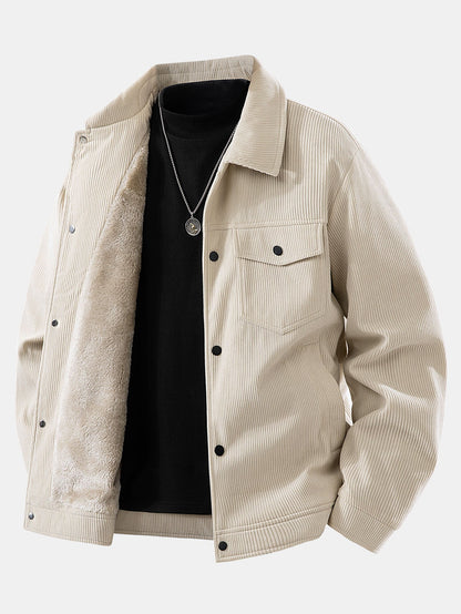 Giacca da Uomo Autunnale con Fodera in Pelliccia Sintetica e Chiusura a Bottoni a Scatto