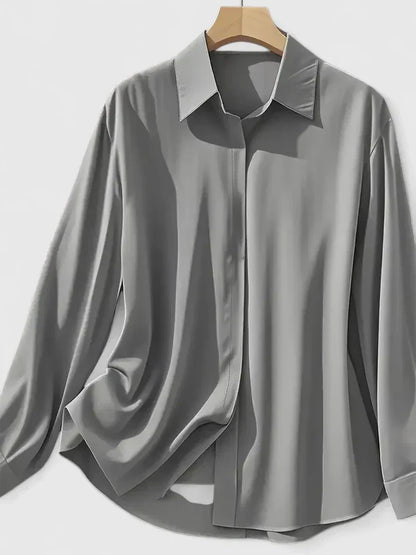 Maglia a Maniche Lunghe da Donna con Chiusura a Bottoni Nascosta e Orlo Curvo