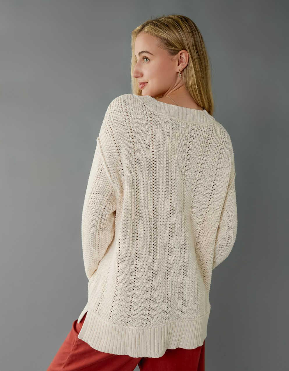 Maglione da Donna con Spalle Scese e Bordature a Coste