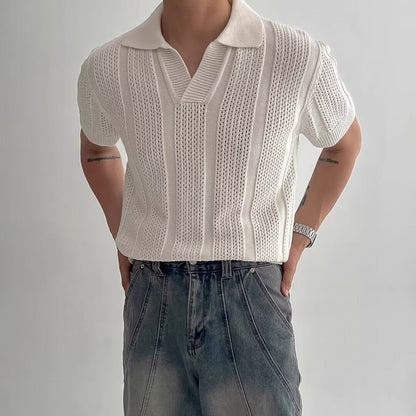 Polo da Uomo a Maniche Corte in Maglia a Rete Ideale per l'Estate