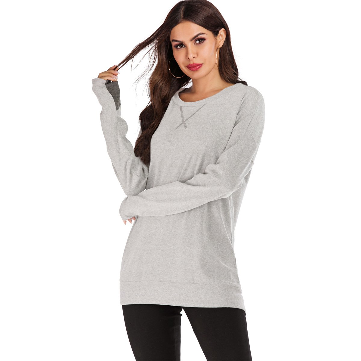 Maglione Pullover Donna a Maniche Lunghe con Scollo Rotondo, Vestibilità Ampia e Colore Tinta Unita