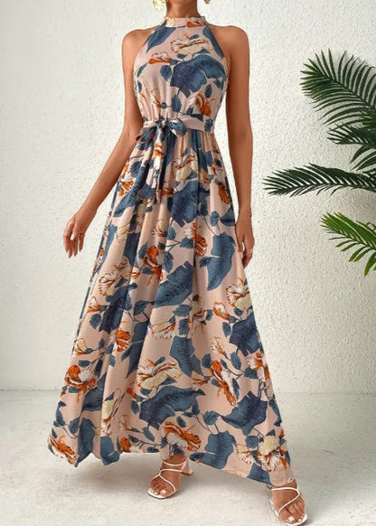 Abito a Vita Alta con Stampa Boho e Maniche Lunghe | Ideale per Primavera ed Estate