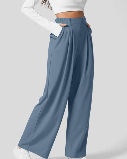 Pantaloni da Donna a Vita Alta in Maglia Waffle con Gamba Ampia