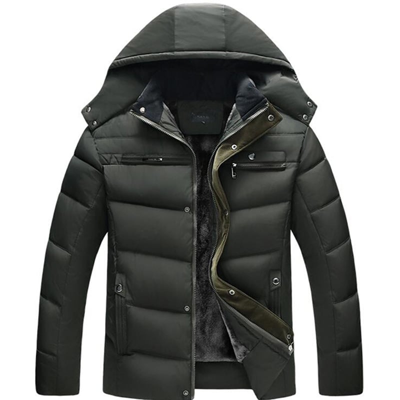 Men's Padded Winter Jacket with Zip Closure and Thickened Lining