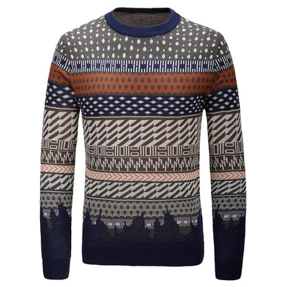 Herrepullover med rund hals og kontrast Jacquard-design