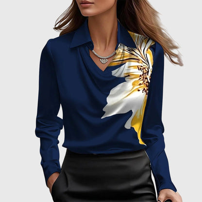 Blusa da Donna con Scollo Pieghettato e Taschino sul Petto