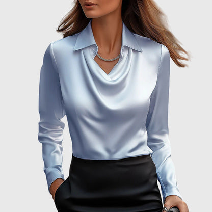 Blusa da Donna con Scollo Pieghettato e Taschino sul Petto