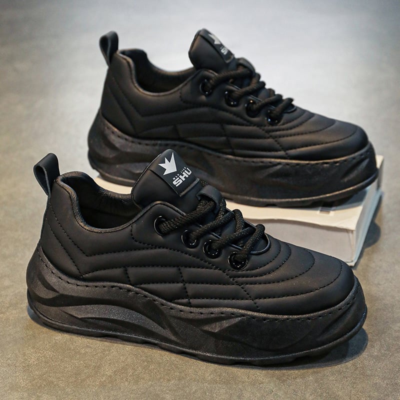 Men's Running Sneakers with Thick Sole, Rubber Sole, and Round Toe