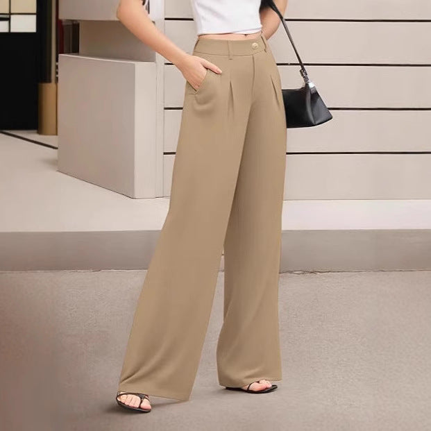 High-Waisted Women's Pants in Stretch Fabric with Wide Leg