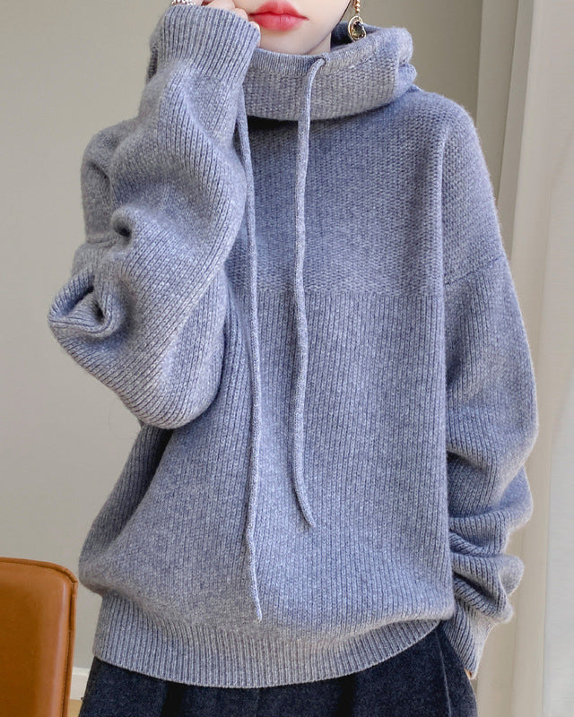 Maglione da Donna Pullover in Maglia con Colletto Peter Pan e Maniche Lunghe