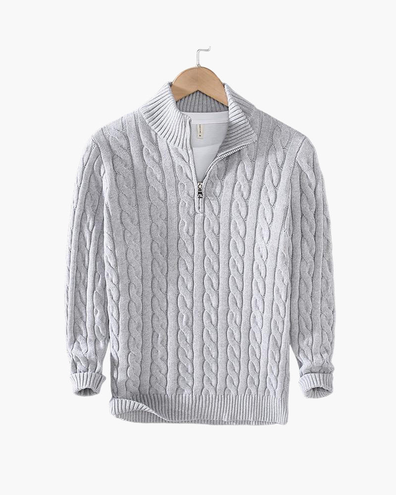 Maglione da Uomo con Lavorazione a Treccia e Mezza Zip a Collo Alto
