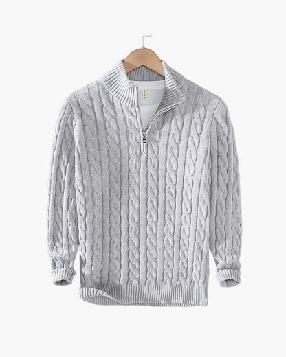 Maglione da Uomo con Lavorazione a Treccia e Mezza Zip a Collo Alto