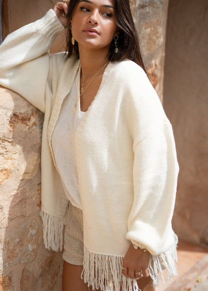 Giacca Estiva da Donna in Maglia con Frange Decorative