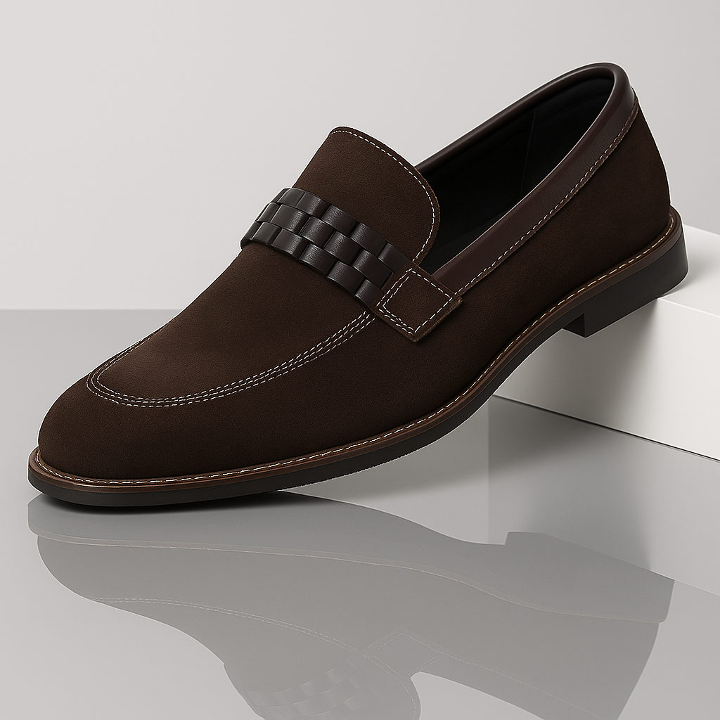 Mocassini da Uomo Camoscio Fascia Intrecciata Slip On
