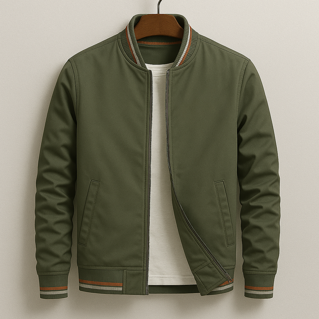 Giacca Bomber da Uomo Primaverile con Bordo a Righe, Leggera
