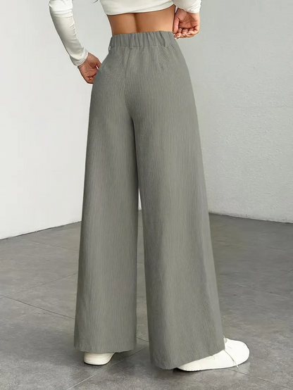 Pantaloni da Donna in Velluto a Coste a Vita Alta e Gamba Larga