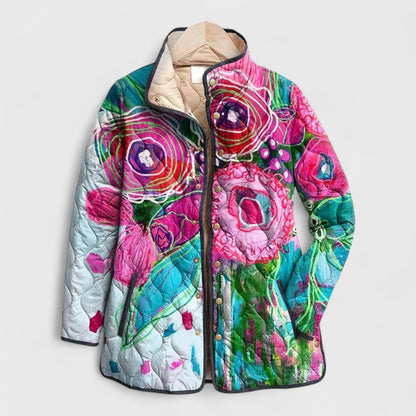 Chaqueta de invierno acolchada para mujer con motivo floral vintage