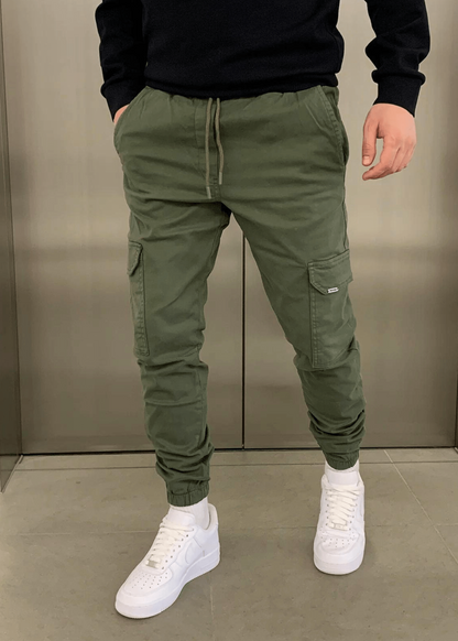 Pantaloni Jogger Cargo da Uomo con Vita Elasticizzata e Tasche Laterali
