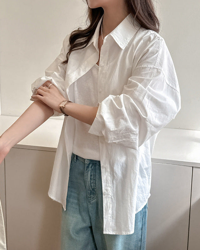 Camicia da Donna a Manica Lunga Tinta Unita con Vestibilità Ampia e Taglie Plus