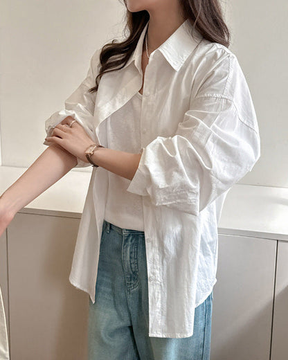 Camicia da Donna a Manica Lunga Tinta Unita con Vestibilità Ampia e Taglie Plus