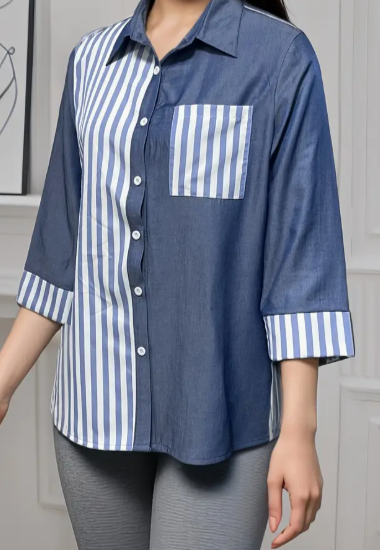 Blusa a righe con bottoni e tasca | Ideale per primavera ed estate