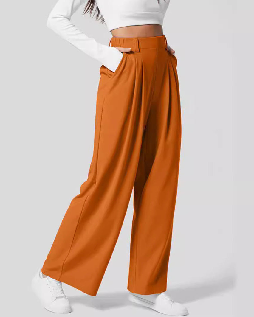 Pantaloni da Donna a Vita Alta in Maglia Waffle con Gamba Ampia