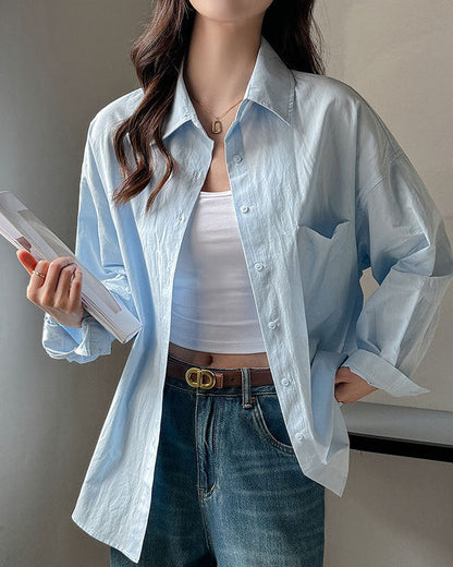 Camicia da Donna a Manica Lunga Tinta Unita con Vestibilità Ampia e Taglie Plus