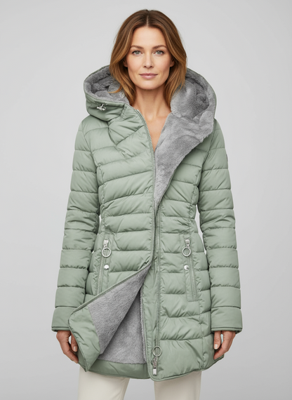 Giacca Invernale da Donna con Fodera Morbida Zip Asimmetrica e Cappuccio