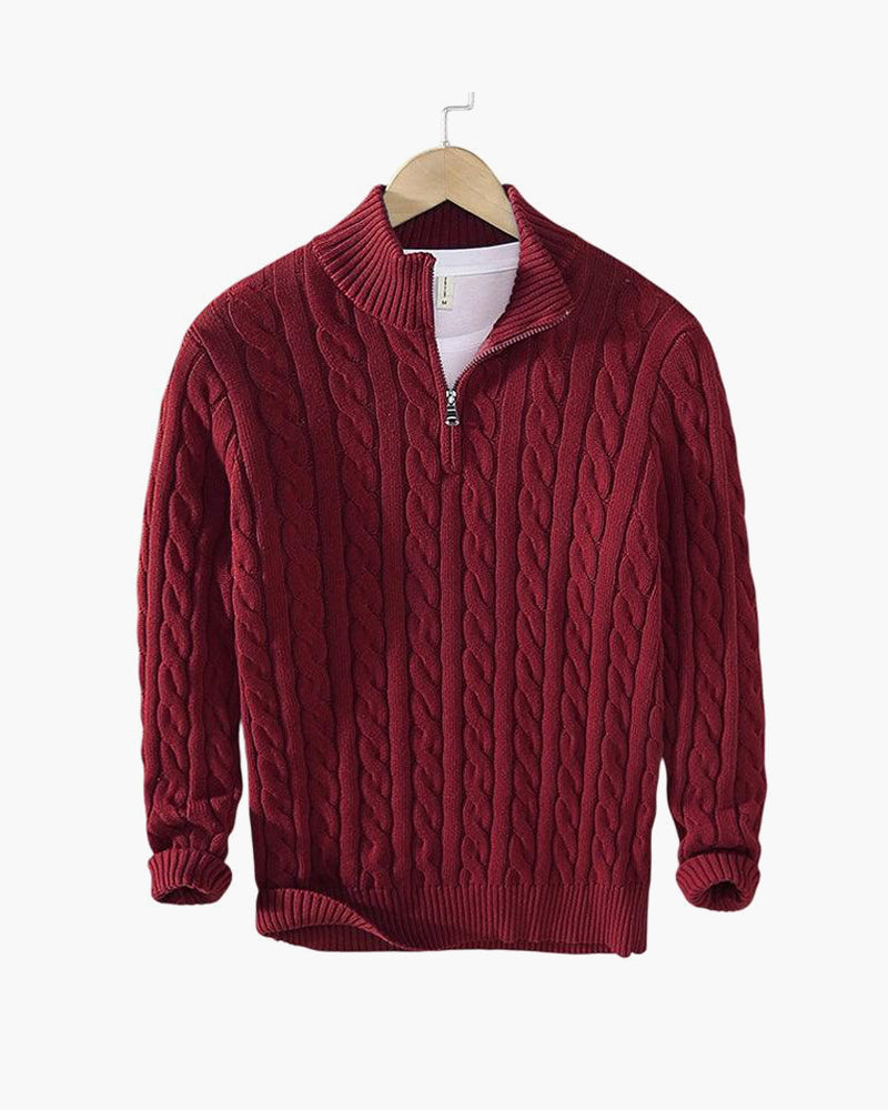 Maglione da Uomo con Lavorazione a Treccia e Mezza Zip a Collo Alto