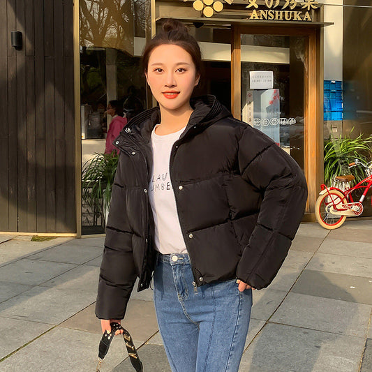 Chaqueta corta de invierno para mujer con capucha y cierre de cremallera
