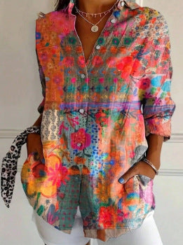 Women's Long Sleeve Shirt with 3D Print and Pattern