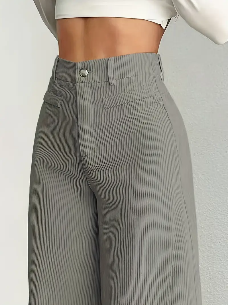 Pantaloni da Donna in Velluto a Coste a Vita Alta e Gamba Larga