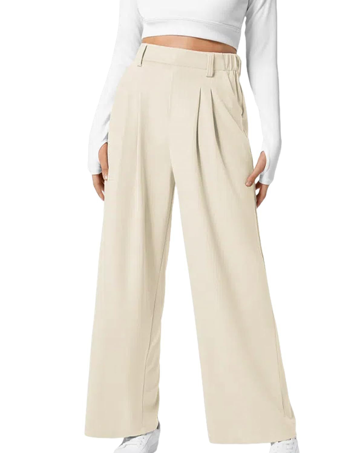 Pantaloni da Donna a Vita Alta in Maglia Waffle con Gamba Ampia