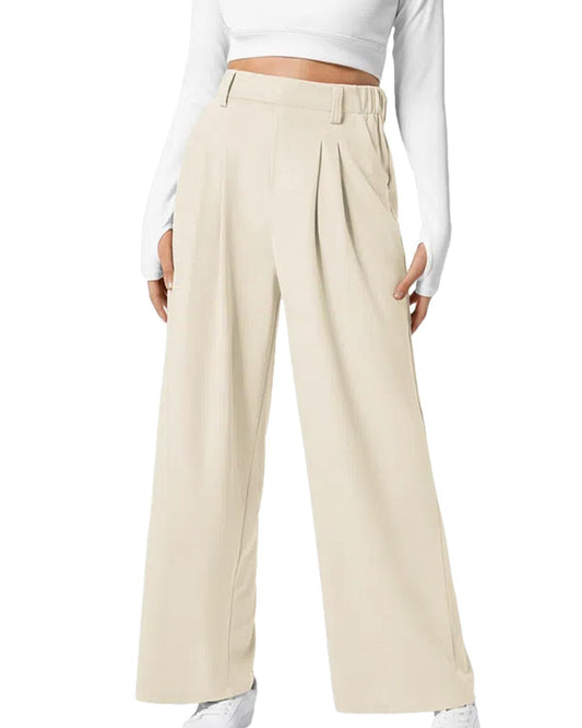 Pantaloni da Donna a Vita Alta in Maglia Waffle con Gamba Ampia