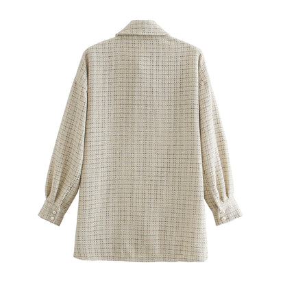 Camicia Autunnale da Donna a Quadri a Manica Lunga con Vestibilità Oversized