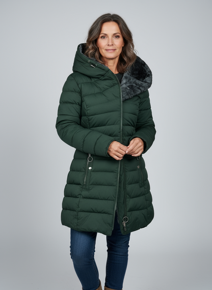 Giacca Invernale da Donna con Fodera Morbida Zip Asimmetrica e Cappuccio