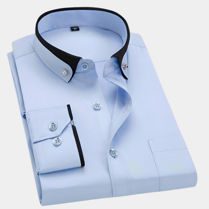 Camicia Classica a Maniche Lunghe da Uomo con Colletto a Contrasto e Chiusura a Bottoni