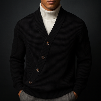 Cardigan da Uomo con Bottoni Inclinati e Texture a Maglia a Coste