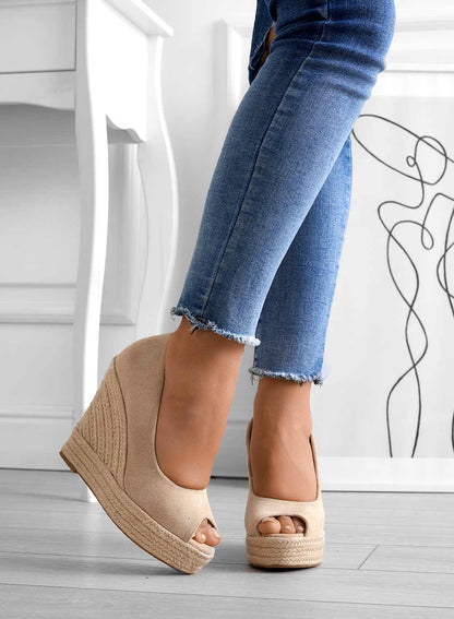 Sandali con Zeppa in Suede con Fodera Morbida e Punta Aperta | Ideali per Primavera ed Estate