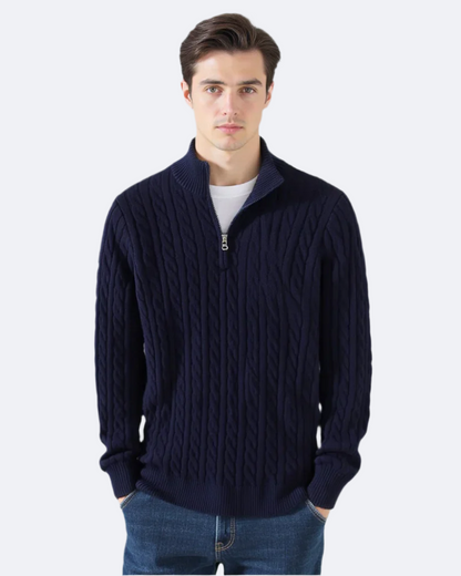 Maglione da Uomo con Lavorazione a Treccia e Mezza Zip a Collo Alto