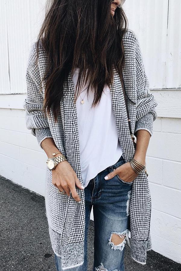 Cardigan da Donna a Maniche Lunghe con Trama a Nido d’Ape