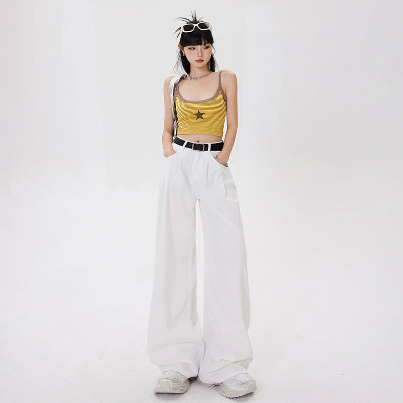 Jeans da Donna a Vita Alta a Gamba Larga con Design Retrò