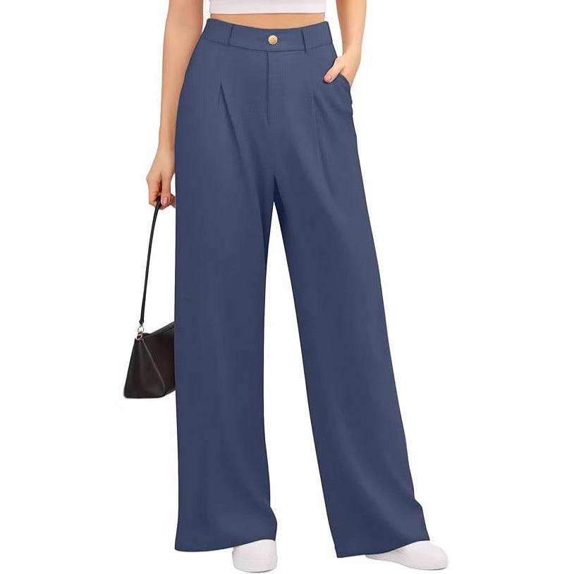 High-Waisted Women's Pants in Stretch Fabric with Wide Leg