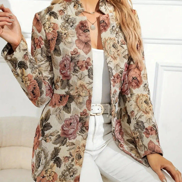 Chaqueta Blazer de Mujer Estampada con Motivo Floral